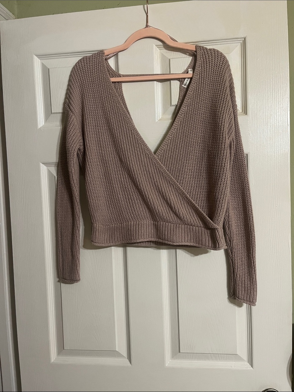 moon & madison Knit Wrap V-Neck Sweater - Taupe